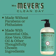 MRS. MEYER'S CLEAN DAY Liquid Hand Soap, Cruelty Free Hand Wash Made with Essential Oils, Basil Scent, 12.5 oz - Pack of 6 | Moisturizing Liquid Hand Soap, Softens and Cleans Hands, Cruelty Free, Made with Essential Oils, Olive Oil, and Aloe Vera