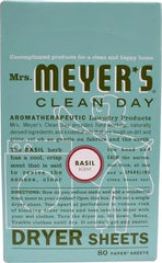 MRS. MEYER'S CLEAN DAY Dryer Sheets, Fabric Softener, Reduces Static, Infused with Essential Oils, Basil, 80 Count (Pack of 12)