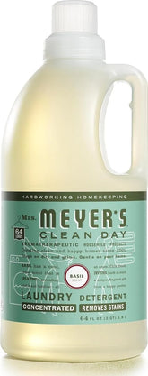 MRS. MEYER'S CLEAN DAY Liquid Laundry Detergent, Infused with Essential Oils, Basil, 64 oz (64 Loads) | Brightens Colors, Removes Tough Stains, Up to 64 Loads a Bottle, Made with Essential Oils and Stain-Fighting Enzymes
