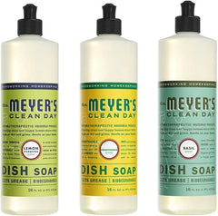 Mrs. MEYER'S CLEAN DAY Dish Soap Variety Pack Includes 1 Lemon Verbena, 1 Basil 1 Honeysuckle Dish Soap 16 fl oz. Each