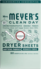 MRS. MEYER'S CLEAN DAY Dryer Sheets, Fabric Softener, Reduces Static, Infused with Essential Oils, Birchwood, 80 Count (Pack of 12)