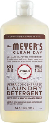 MRS. MEYER'S CLEAN DAY Laundry Detergent, Lavender, 24.3 fl oz | Ultra Concentrated, 60 Loads, Gentle on Clothes, Removes Tough Stains, Made with Essential Oils and Stain-Fighting Enzymes