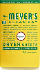 MRS. MEYER'S CLEAN DAY Dryer Sheets, Fabric Softener, Honeysuckle, 80 Count | Adds Freshness to Clothes and Softens Fabric, Reduces Static, Infused with Essential Oils