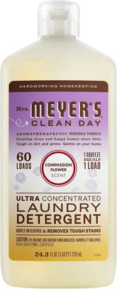 MRS. MEYER'S CLEAN DAY Laundry Detergent, Compassion Flower, 24.3 fl oz | Ultra Concentrated, 60 Loads, Gentle on Clothes, Removes Tough Stains, Made with Essential Oils and Stain-Fighting Enzymes
