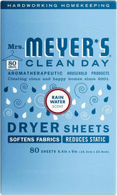 MRS. MEYER'S CLEAN DAY Dryer Sheets, Fabric Softener, Rain Water, 80 Count | Adds Freshness to Clothes and Softens Fabric, Reduces Static, Infused with Essential Oils