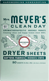 MRS. MEYER'S CLEAN DAY Dryer Sheets, Fabric Softener, Birchwood, 80 Count | Adds Freshness to Clothes and Softens Fabric, Reduces Static, Infused with Essential Oils