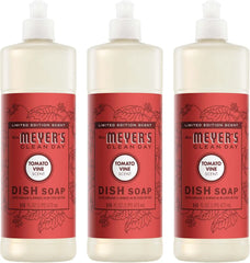 MRS. MEYER'S CLEAN DAY Liquid Dish Soap, Tomato Vine, 16 fl oz, 3 Pack | Cuts Through Grease, Removes 48-Hour Stuck on Food, Cruelty Free, Made with Essential Oils and Aloe Vera Extract