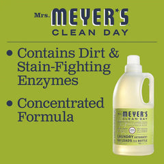 MRS. MEYER'S CLEAN DAY Laundry Detergent, Lemon Verbena, 64 fl oz | Brightens Colors, Removes Tough Stains, Up to 64 Loads a Bottle, Made with Essential Oils and Stain-Fighting Enzymes