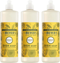 MRS. MEYER'S CLEAN DAY Liquid Dish Soap, Dandelion, 16 fl oz, 3 Pack | Cuts Through Grease, Removes 48-Hour Stuck on Food, Cruelty Free, Made with Essential Oils and Aloe Vera Extract