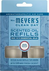 MRS. MEYER'S CLEAN DAY Premium Scented Oil, Rain Water, 2 Refills | Air Freshener Refills for Home, 0.67oz Recyclable Glass Refills, Works with Mrs. Meyer's Plug In Diffuser (Sold Separately)