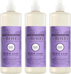 MRS. MEYER'S CLEAN DAY Liquid Dish Soap, Lilac, 16 fl oz, 3 Pack | Cuts Through Grease, Removes 48-Hour Stuck on Food, Cruelty Free, Made with Essential Oils and Aloe Vera Extract