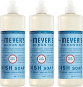 MRS. MEYER'S CLEAN DAY Liquid Dish Soap, Rain Water Scent, 16 Fl Oz Bottle - 3 Pack | Cuts Through Grease, Removes 48-Hour Stuck on Food, Cruelty Free, Made with Essential Oils and Aloe Vera Extract