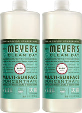 MRS. MEYER'S CLEAN DAY Multi-Surface Everyday Concentrate, Basil Scent, 32 Fl Oz Bottle - 2 Pack | Dilute with Water for Powerful Cleaner, Makes Up to 16 Gallons per Bottle, Removes Dirt and Freshens Surfaces