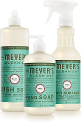 MRS. MEYER'S CLEAN DAY Kitchen Basics Set, Basil Scent Cleaning Supplies includes Hand Soap (12.5 Fl Oz), Dish Soap (16 Fl Oz) and Multi-Surface Cleaner (16 Fl Oz)
