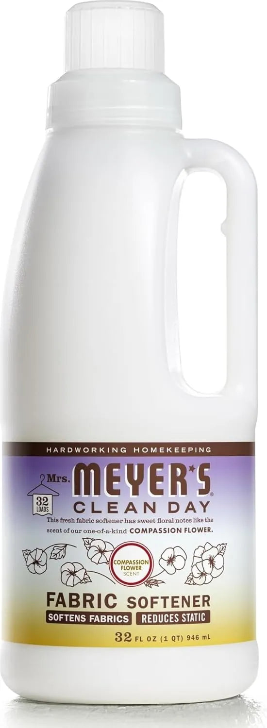 MRS. MEYER'S CLEAN DAY Liquid Fabric Softener, Compassion Flower, 32 fl oz | Softens and Freshens Laundry, Reduces Static, Up to 32 Loads per Bottle, Cruelty Free, Made with Essential Oils