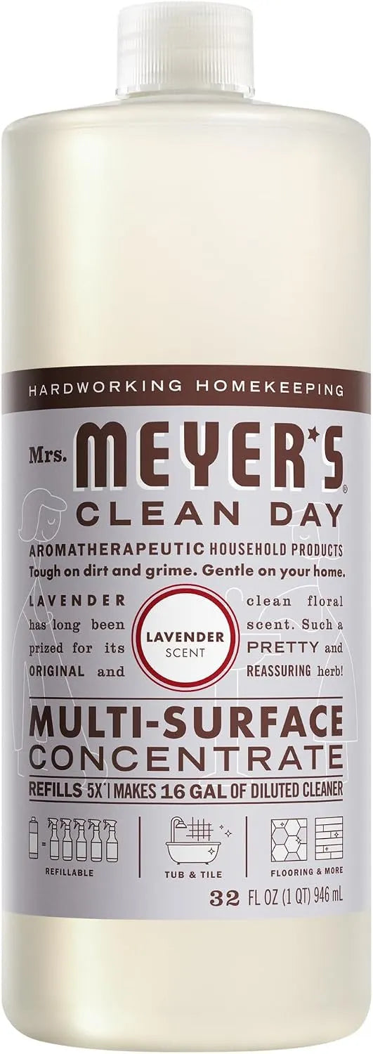 MRS. MEYER'S CLEAN DAY Multi-Surface Cleaner Concentrate, Lavender, 32 oz | Dilute with Water for Powerful Cleaner, Makes Up to 16 Gallons per Bottle, Removes Dirt and Freshens Surfaces