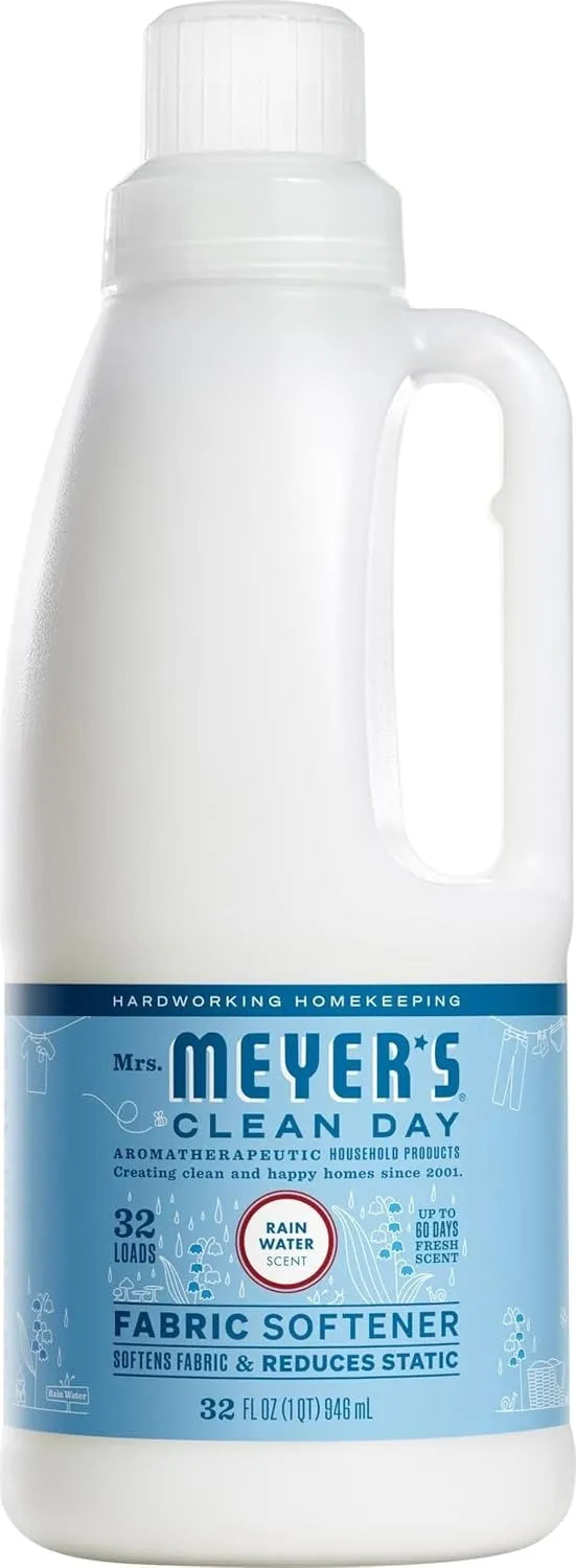 MRS. MEYER'S CLEAN DAY Liquid Fabric Softener, Rain Water, 32 fl oz | Softens and Freshens Laundry, Reduces Static, Up to 32 Loads per Bottle, Cruelty Free, Made with Essential Oils