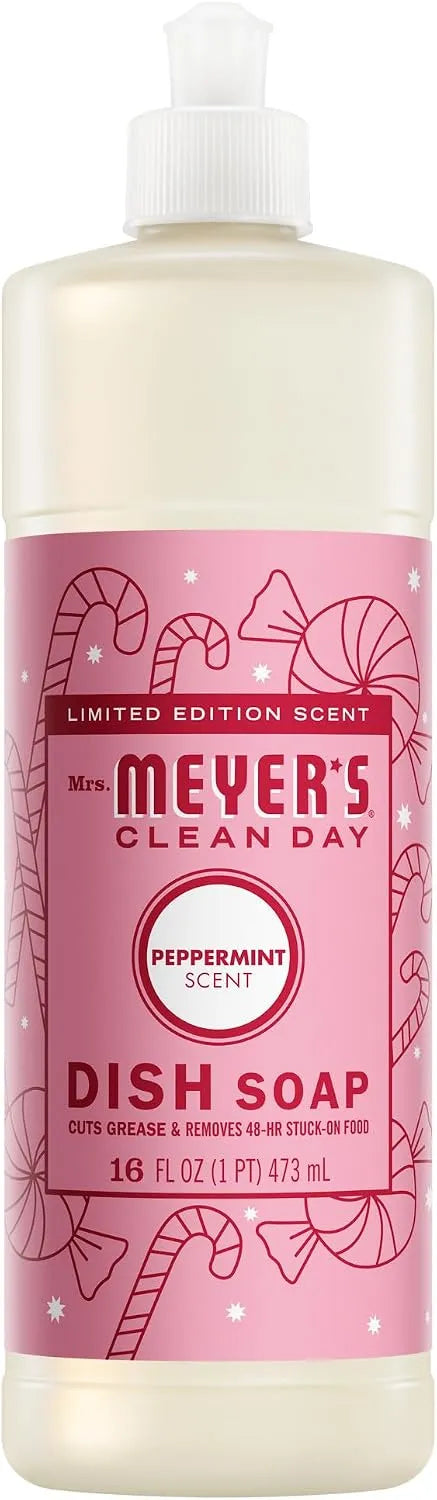 MRS. MEYER'S CLEAN DAY Liquid Dish Soap, Limited Edition Peppermint, 16 fl. oz | Cuts Through Grease, Removes 48-Hour Stuck on Food, Cruelty Free, Made with Essential Oils and Aloe Vera Extract