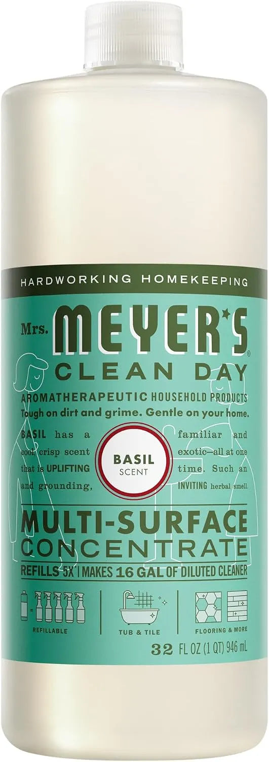 Mrs. MEYER'S CLEAN DAY Multi-Surface Everyday Concentrate, Basil Scent, 32 Fl Oz Bottle (Pack of 6)