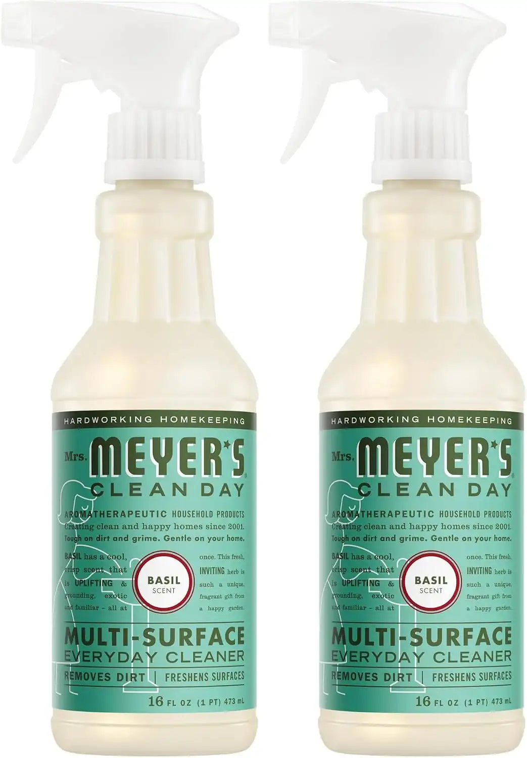MRS. MEYER'S CLEAN DAY All-Purpose Cleaner Spray, Basil, 16 fl. oz, (Pack of 2)