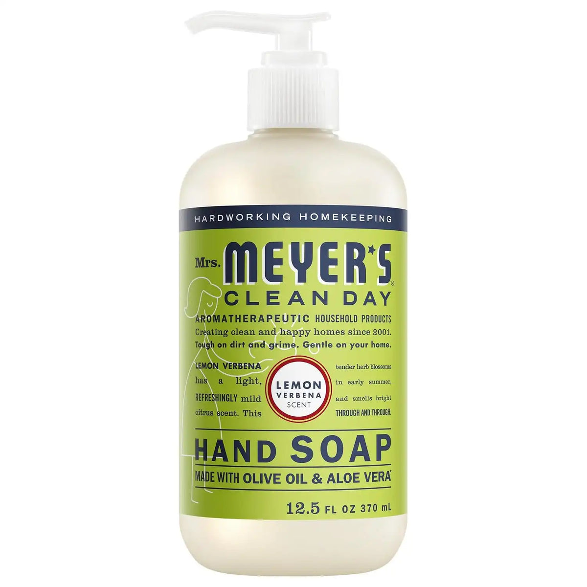 Mrs. Meyer's Clean Day, Hand Soap, Made with Essential Oils, Lemon Verbena, 12.5 Fl Oz | Moisturizing Liquid Hand Soap, Softens and Cleans Hands, Cruelty Free, Made with Essential Oils, Olive Oil, and Aloe Vera
