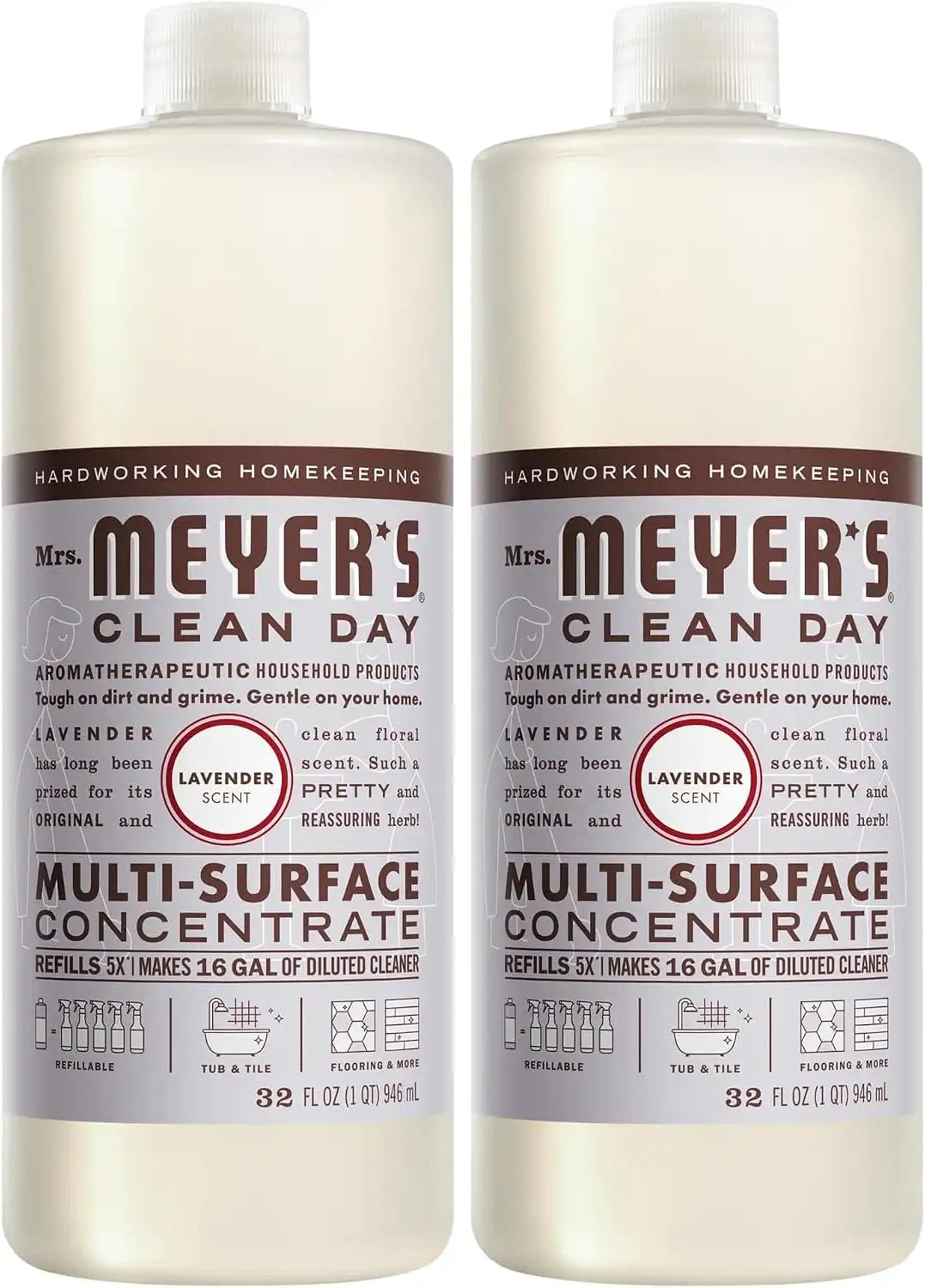 MRS. MEYER'S CLEAN DAY Multi-Surface Cleaner Concentrate, Use to Clean Floors, Tile, Counters, Lavender, 32 fl. oz (Pack of 2)