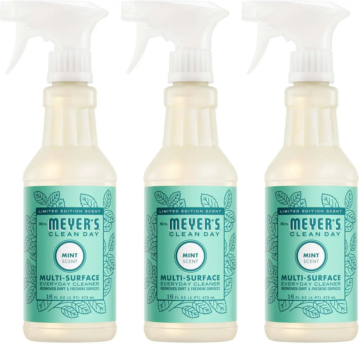 MRS. MEYER'S CLEAN DAY Multi-Surface Everyday Cleaner, Mint Scent, 16 Fl Oz Bottle - 3 Pack | Removes Dirt and Freshens Surfaces, Everyday Use, All-Purpose Cleaner, Cruelty Free, Made with Essential Oils