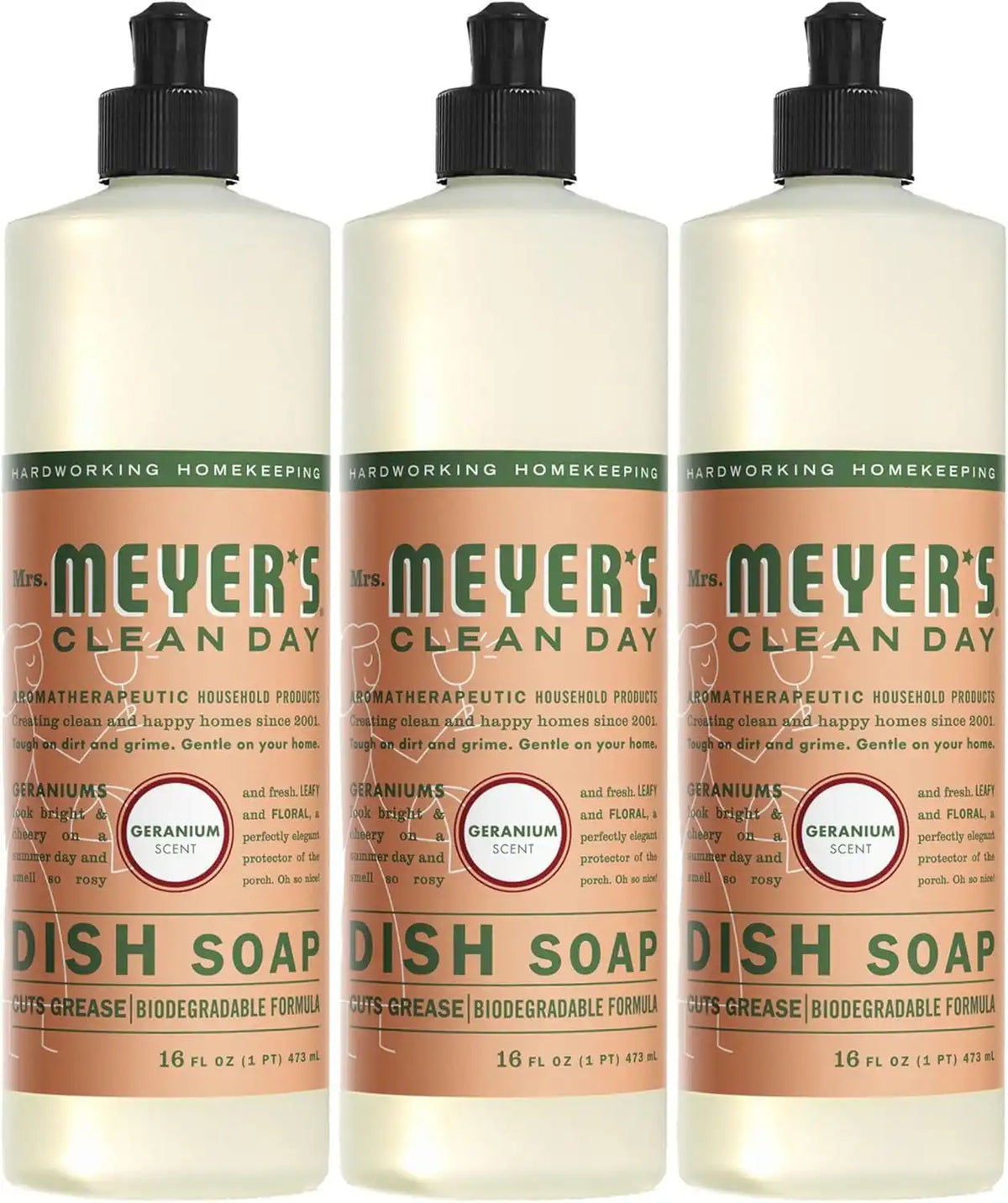 Mrs. MEYER'S MMCD LiqDish Geranium SIPP 16oz/3 US
