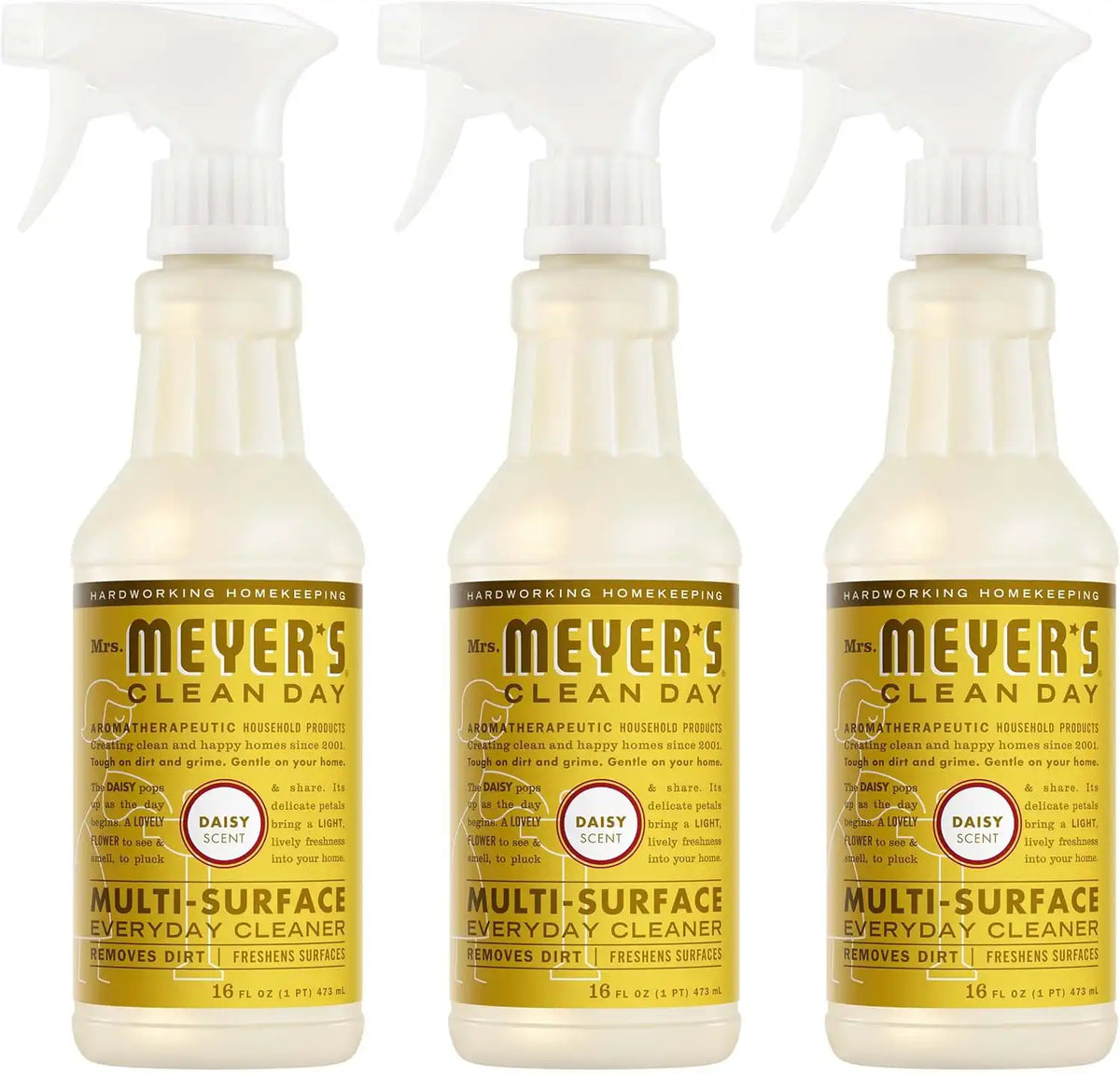 MRS. MEYER'S CLEAN DAY Multi-Surface Everyday Cleaner, Daisy Scent, 16 Fl Oz Bottle - 3 Pack | Removes Dirt and Freshens Surfaces, Everyday Use, All-Purpose Cleaner, Cruelty Free, Made with Essential Oils