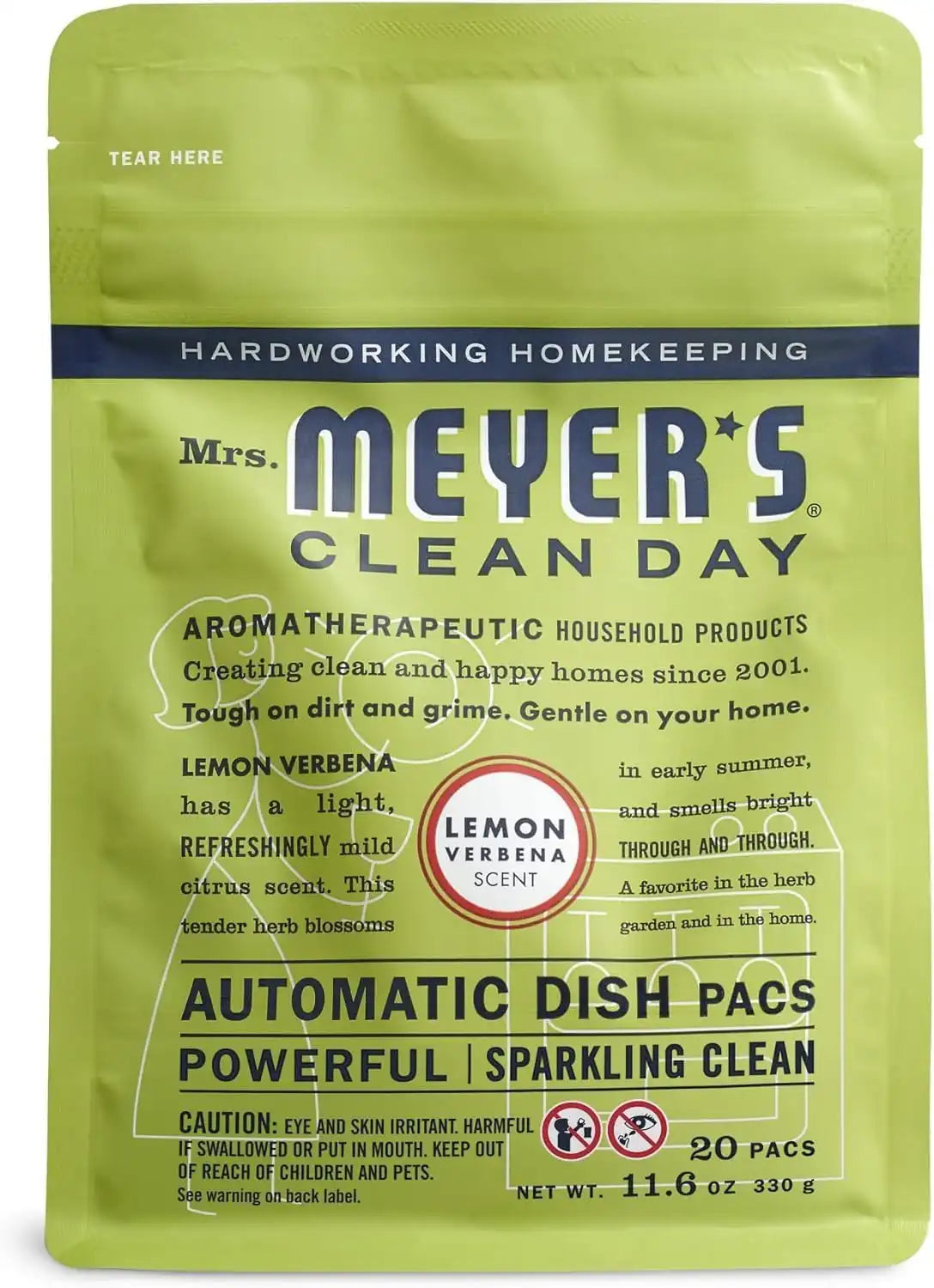 MRS. MEYER'S CLEAN DAY Automatic Dishwasher Pods, Lemon Verbena, 20 Count