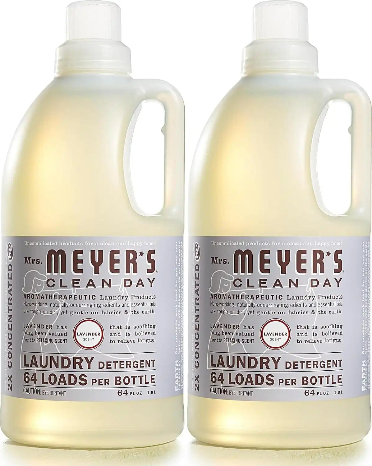 MRS. MEYER'S CLEAN DAY Laundry Detergent, Lavender, 64 fl oz, 2 Pack | Brightens Colors, Removes Tough Stains, Up to 64 Loads a Bottle, Made with Essential Oils and Stain-Fighting Enzymes