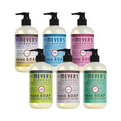 Mrs. MEYER'S CLEAN DAY Liquid Hand Soap 6 Pack Bundle, includes 1 Compassion Flower, 1 Rain Water, 1 Peony, 1 Lemon Verbena, 1 Lavender and 1 Basil Hand Soap, 12.5 OZ Each (Variety Pack)