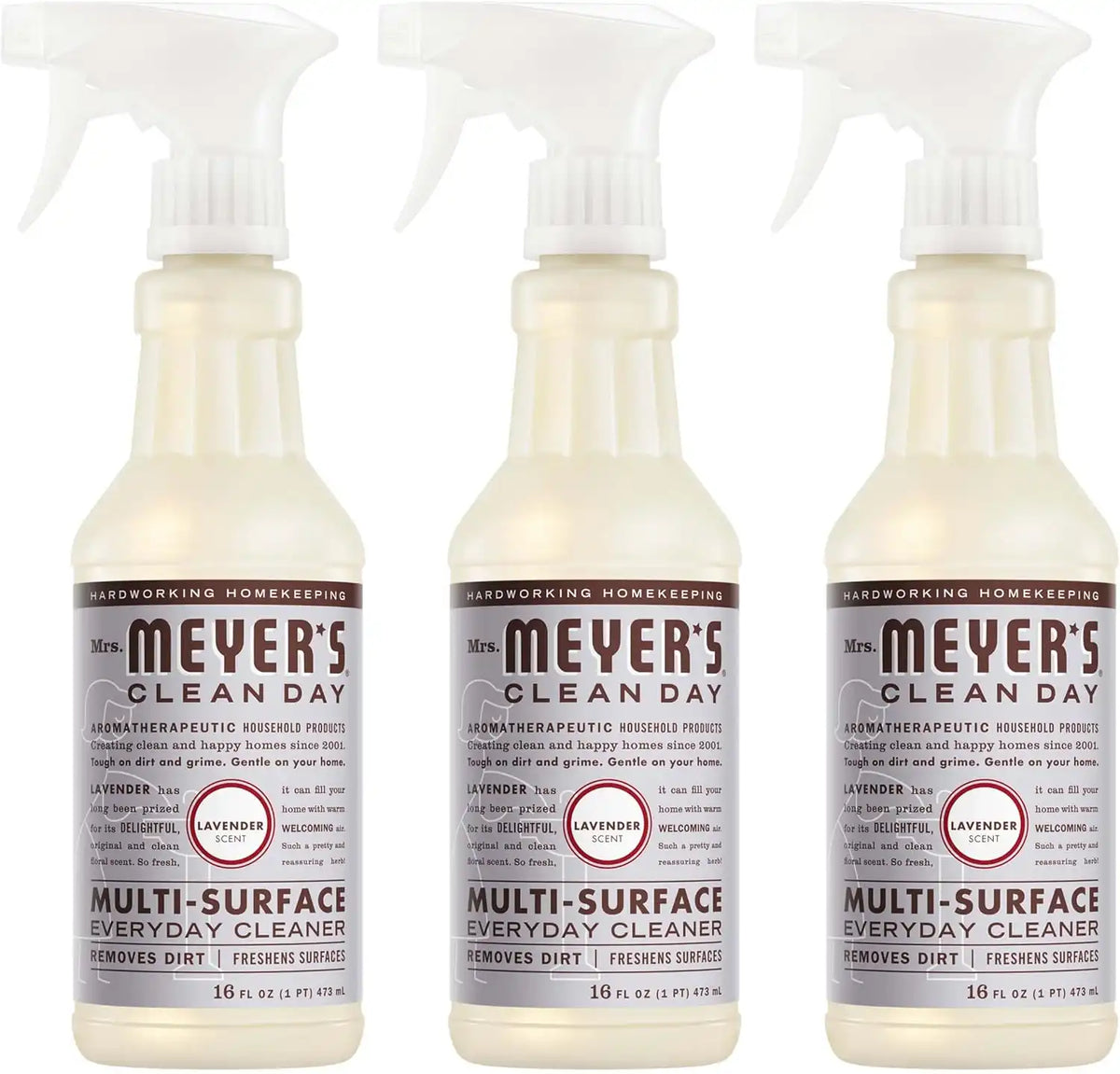 MRS. MEYER'S CLEAN DAY Multi-Surface Everyday Cleaner, Lavender Scent, 16 Fl Oz Bottle - 3 Pack | Removes Dirt and Freshens Surfaces, Everyday Use, All-Purpose Cleaner, Cruelty Free, Made with Essential Oils