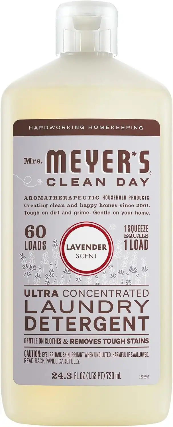 MRS. MEYER'S CLEAN DAY Laundry Detergent, Lavender, 24.3 fl oz | Ultra Concentrated, 60 Loads, Gentle on Clothes, Removes Tough Stains, Made with Essential Oils and Stain-Fighting Enzymes