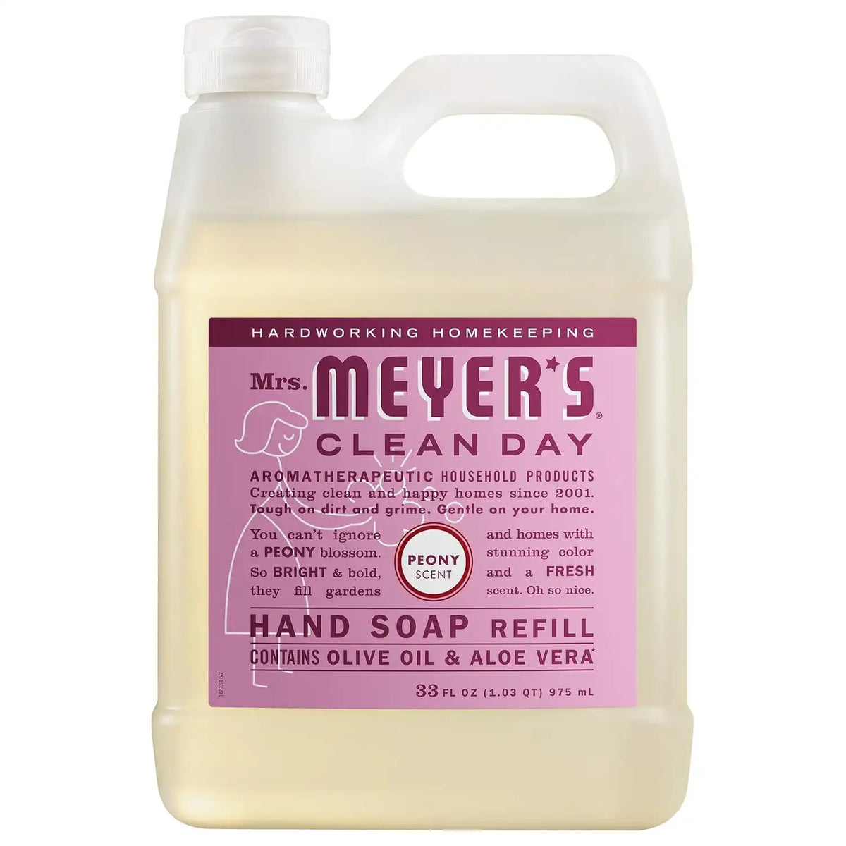 MRS. MEYER'S CLEAN DAY Liquid Hand Soap Refill, Peony Scent, 33 fl oz | Moisturizing Liquid Hand Soap, Softens and Cleans Hands, Cruelty Free, Made with Essential Oils, Olive Oil, and Aloe Vera