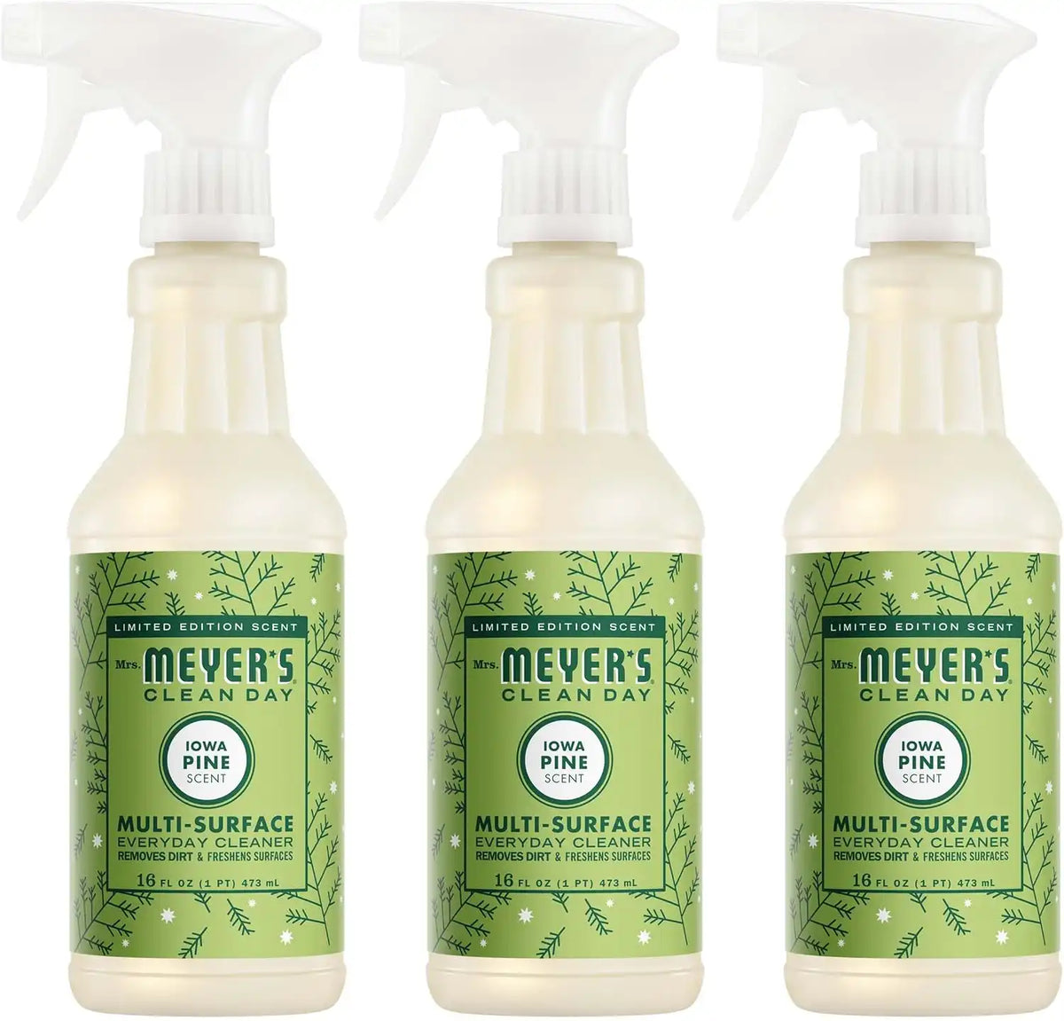MRS. MEYER'S CLEAN DAY Multi-Surface Cleaner Spray, Cruelty Free Formula, Iowa Pine, 16 fl. Oz (Pack of 3) | Removes Dirt and Freshens Surfaces, Everyday Use, All-Purpose Cleaner, Cruelty Free, Made with Essential Oils