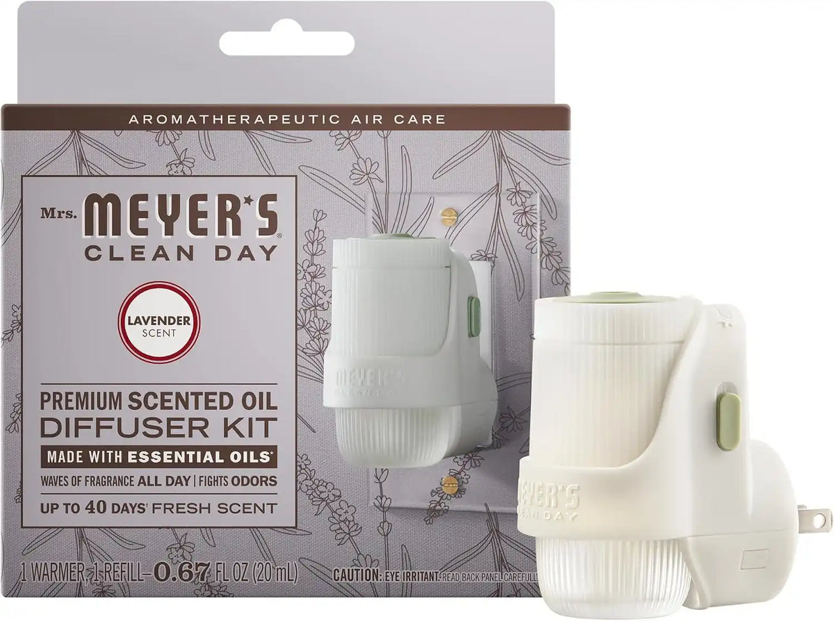 MRS. MEYER'S CLEAN DAY Scented Oil, Lavender, 1 Warmer and Refill | Freshens Home with Premium Scent, Plug-In, Diffuser & Air Freshener Kit, Recyclable Glass Refills, 67 fl oz Refill