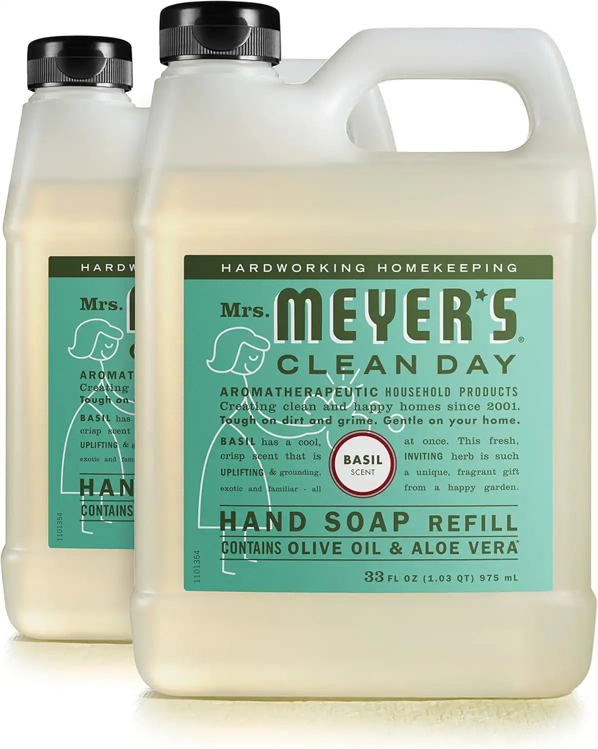 MRS. MEYER'S CLEAN DAY Hand Soap Refill, Made with Essential Oils, Basil, 33 Fl. Oz - Pack Of 2