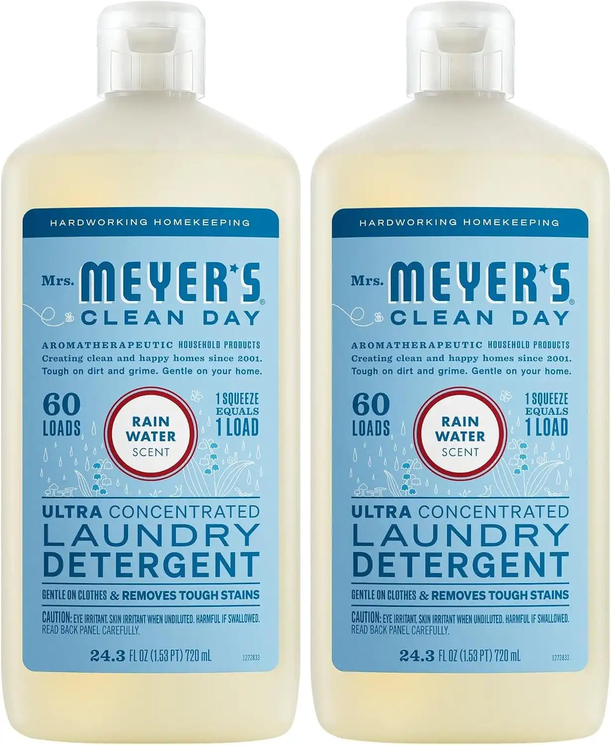 MRS. MEYER'S CLEAN DAY Ultra Concentrated Laundry Detergent,Rain Water Scent,24.3 fl oz,(Pack of 2)