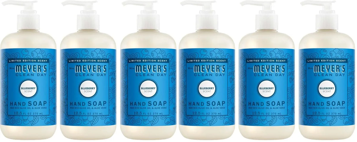 Mrs. MEYER'S Clean Day Liquid Hand Soap, Blueberry Scent, 12.5 Ounce Bottle, (Pack of 6)