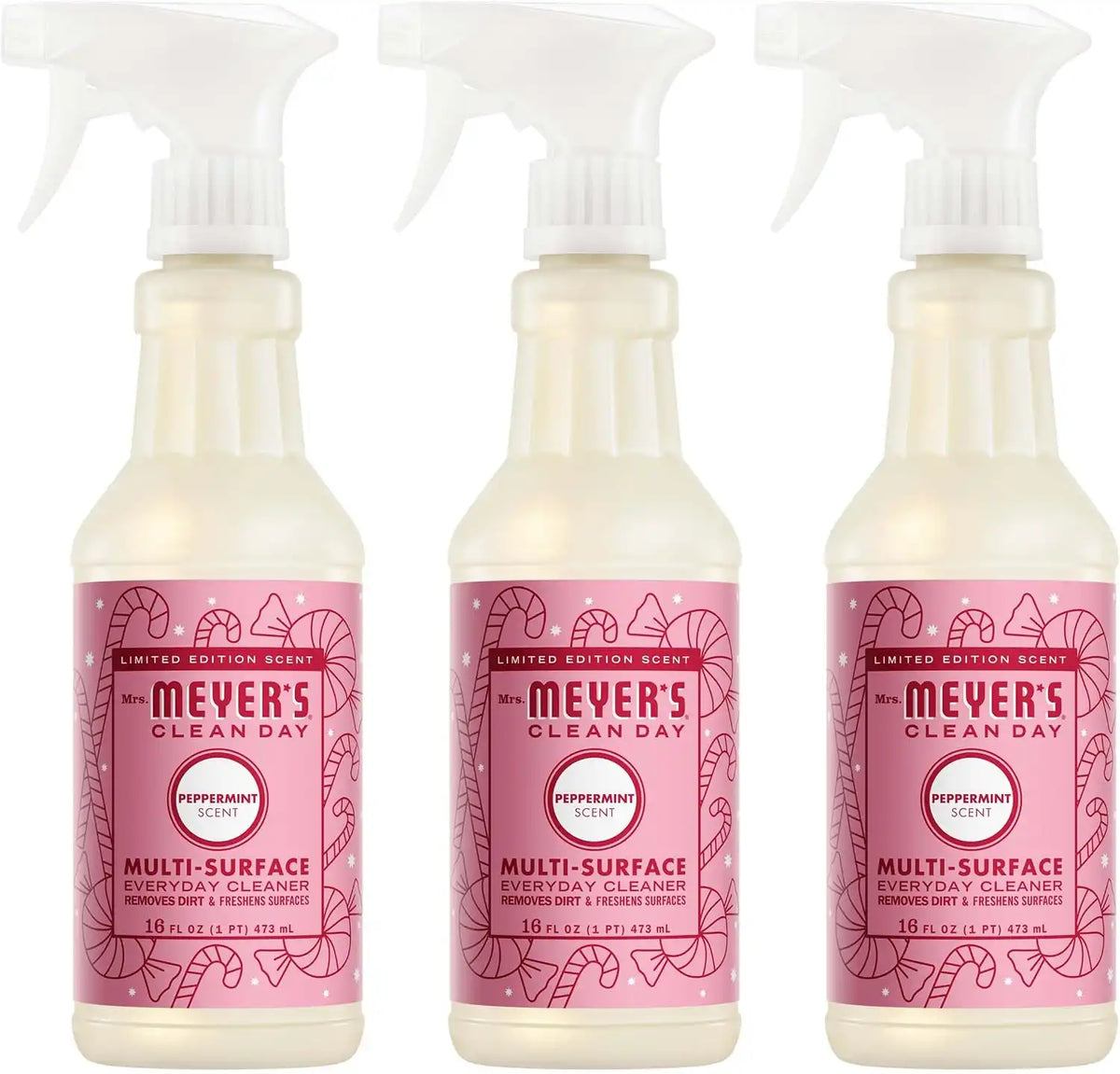MRS. MEYER'S CLEAN DAY Multi-Surface Cleaner, Peppermint, 16 fl oz, 3 Pack | Removes Dirt and Freshens Surfaces, Everyday Use, All-Purpose Cleaner, Cruelty Free, Made with Essential Oils