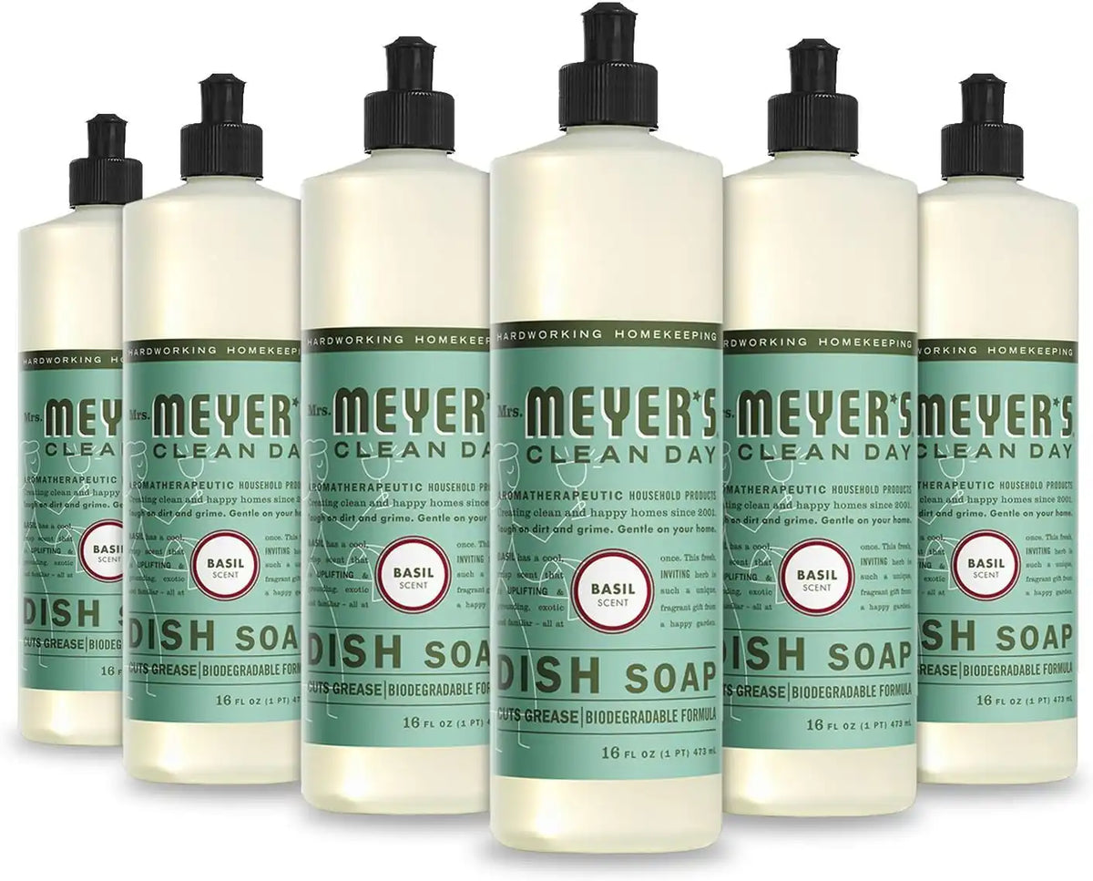 Mrs. MEYER'S CLEAN DAY Liquid Dish Soap, Basil, 16 fl. oz - Pack of 6