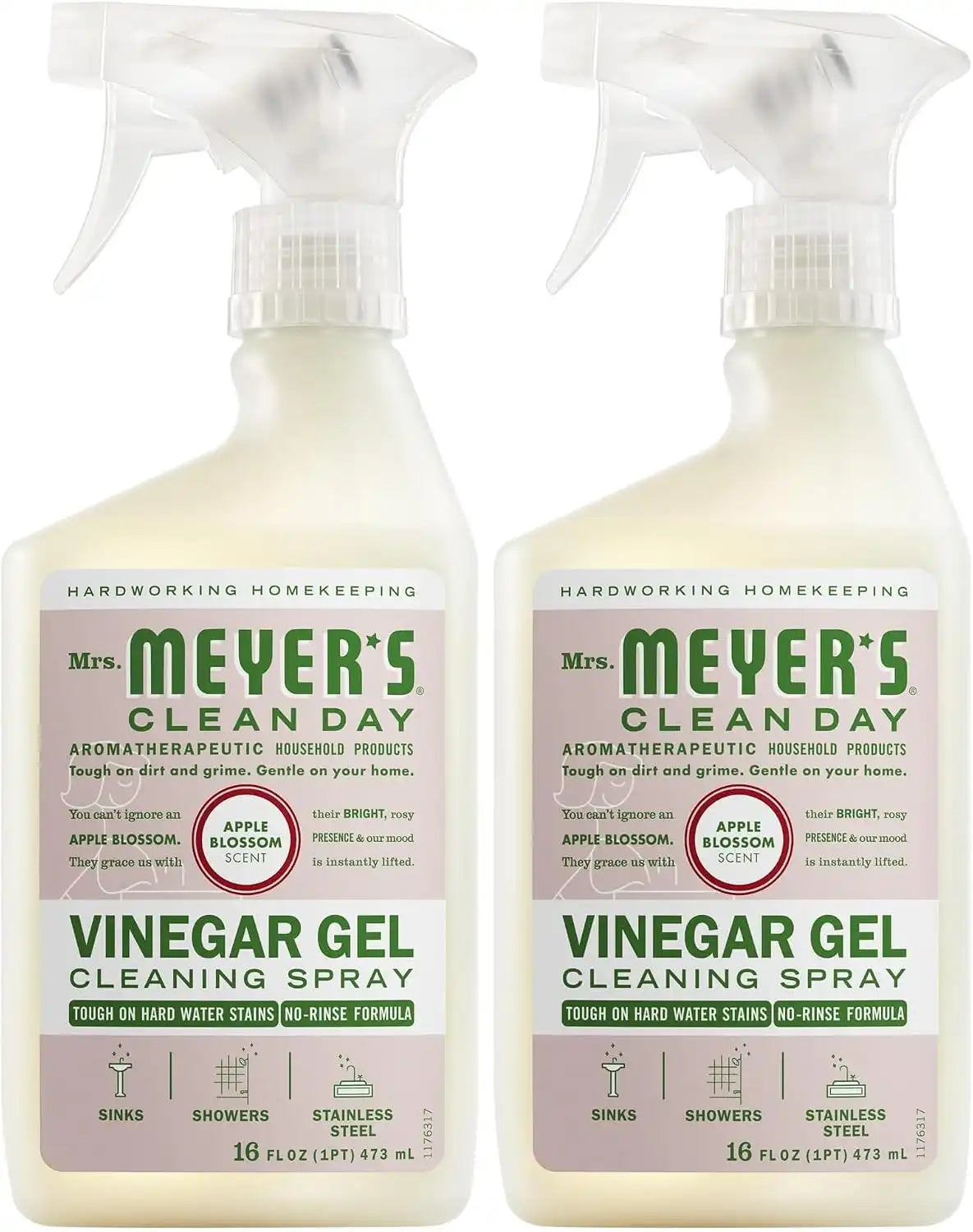 MRS. MEYER'S CLEAN DAY Vinegar Gel Cleaning Spray, Bathroom Use, No-Rinse Formula, Apple Blossom, 16 Fl Oz, (Pack of 2)