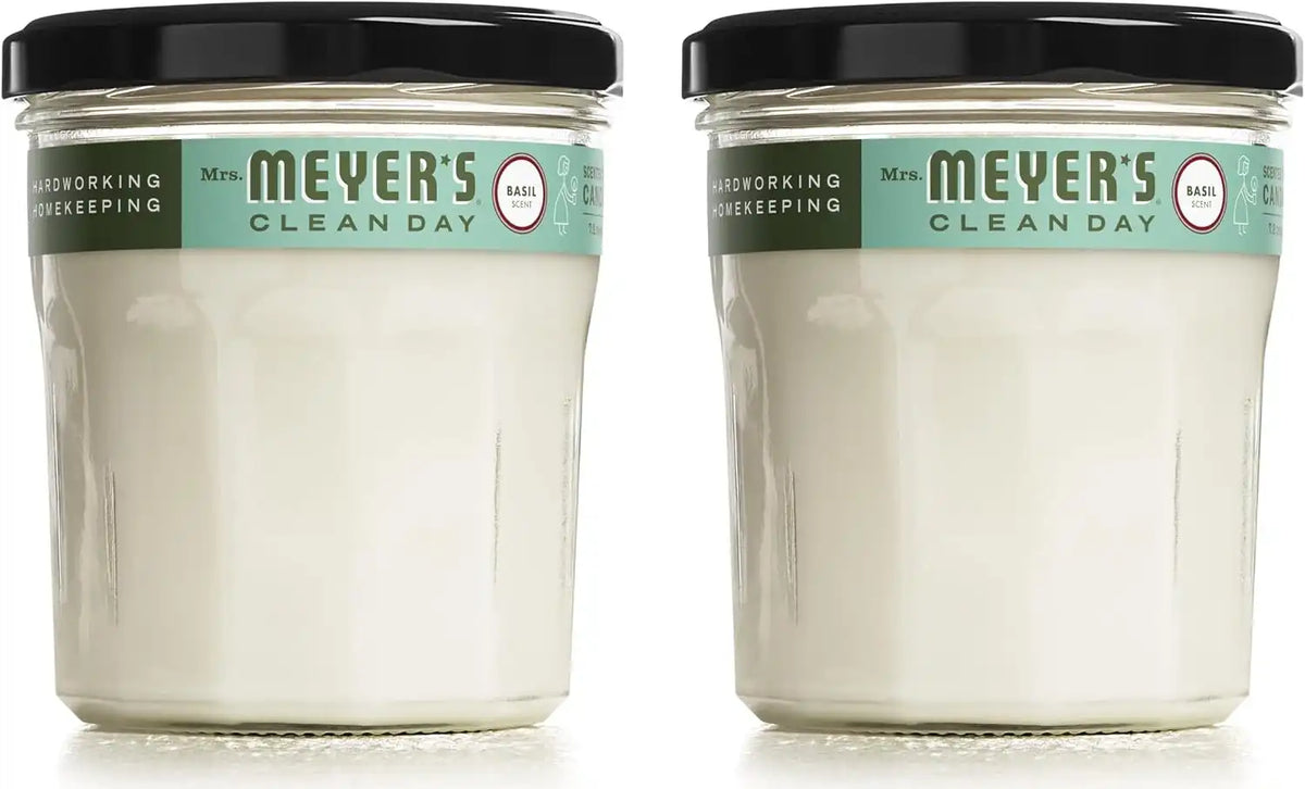 MRS. MEYER'S CLEAN DAY Scented Soy Candle, Large Glass, Basil, 7.2 oz, (Pack of 2)