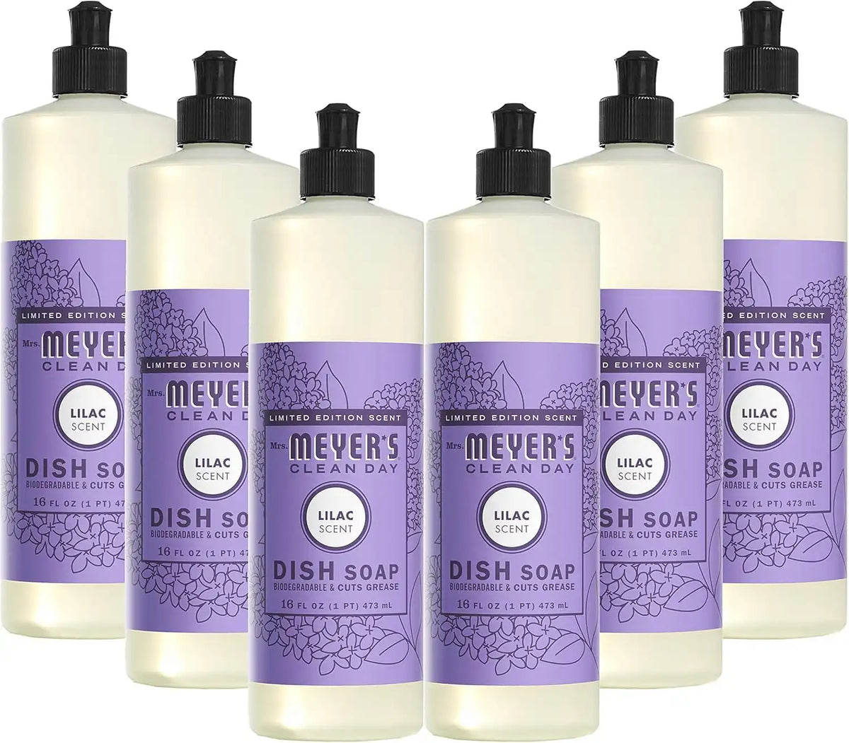 Mrs. MEYER'S CLEAN DAY Liquid Dish Soap, Lilac, 16 fl. oz - Pack of 6