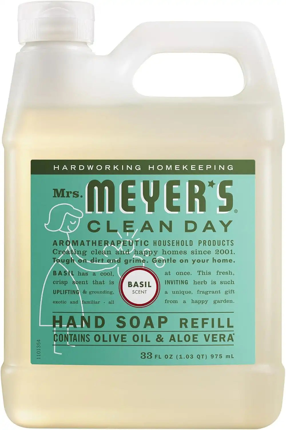 Mrs. Meyer's Clean Day, Hand Soap Refill, Made with Essential Oils, Basil, 33 Fl Oz | Moisturizing Liquid Hand Soap, Softens and Cleans Hands, Cruelty Free, Made with Essential Oils, Olive Oil, and Aloe Vera