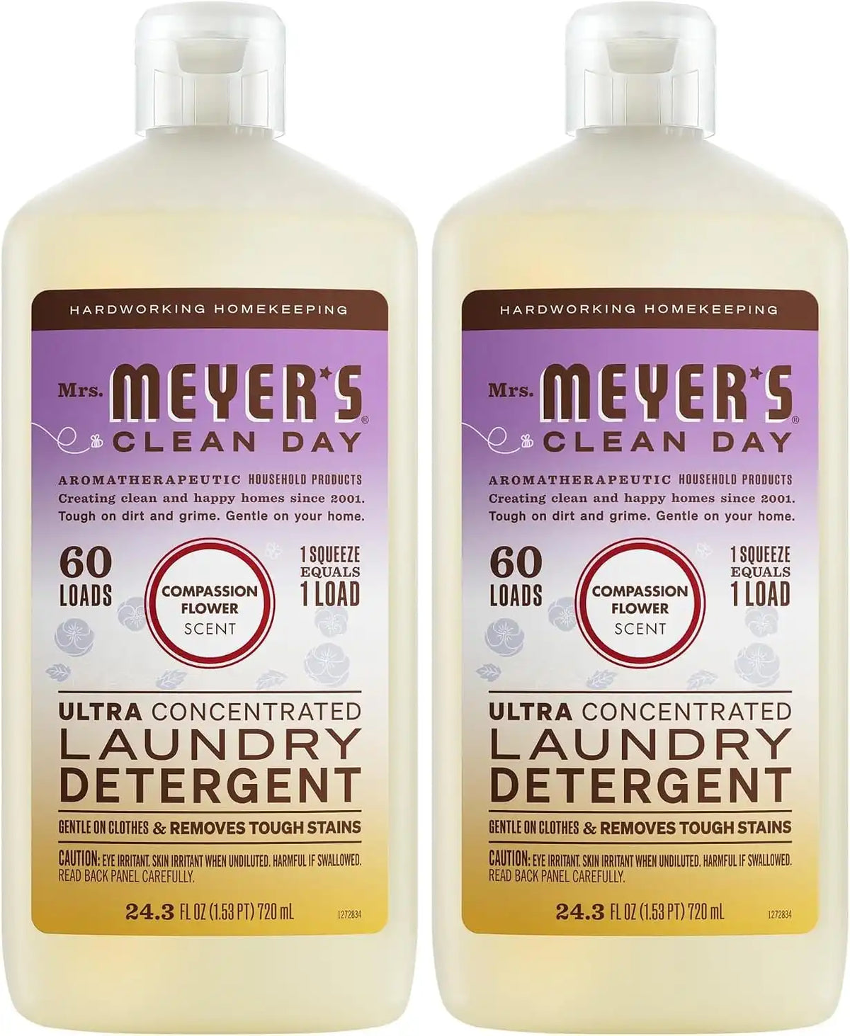 MRS. MEYER'S CLEAN DAY Ultra Concentrated Laundry Detergent, Compassion Flower Scent, 24.3 fl oz,(Pack of 2)