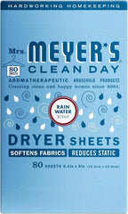 MRS. MEYER'S CLEAN DAY Dryer Sheets, Fabric Softener, Rain Water, 80 Count | Adds Freshness to Clothes and Softens Fabric, Reduces Static, Infused with Essential Oils