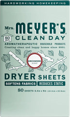 MRS. MEYER'S CLEAN DAY Dryer Sheets, Fabric Softener, Birchwood, 80 Count | Adds Freshness to Clothes and Softens Fabric, Reduces Static, Infused with Essential Oils