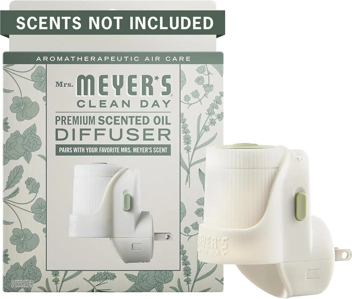 MRS. MEYER'S CLEAN DAY Contains 1 Scented Oil Diffuser, Air Freshener | Wall Plug In, Scents Not Included, Automatic Shut-Off and Adjustable Scent Control, Use With Mrs. Meyer's Scented Oil Refills